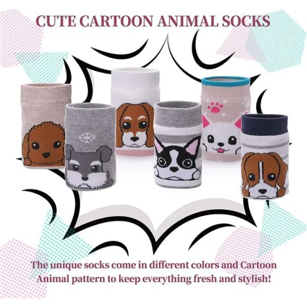 6 Pairs Kids Girls Knee High Socks Cartoon Animal Pattern Cotton Over Calf Socks